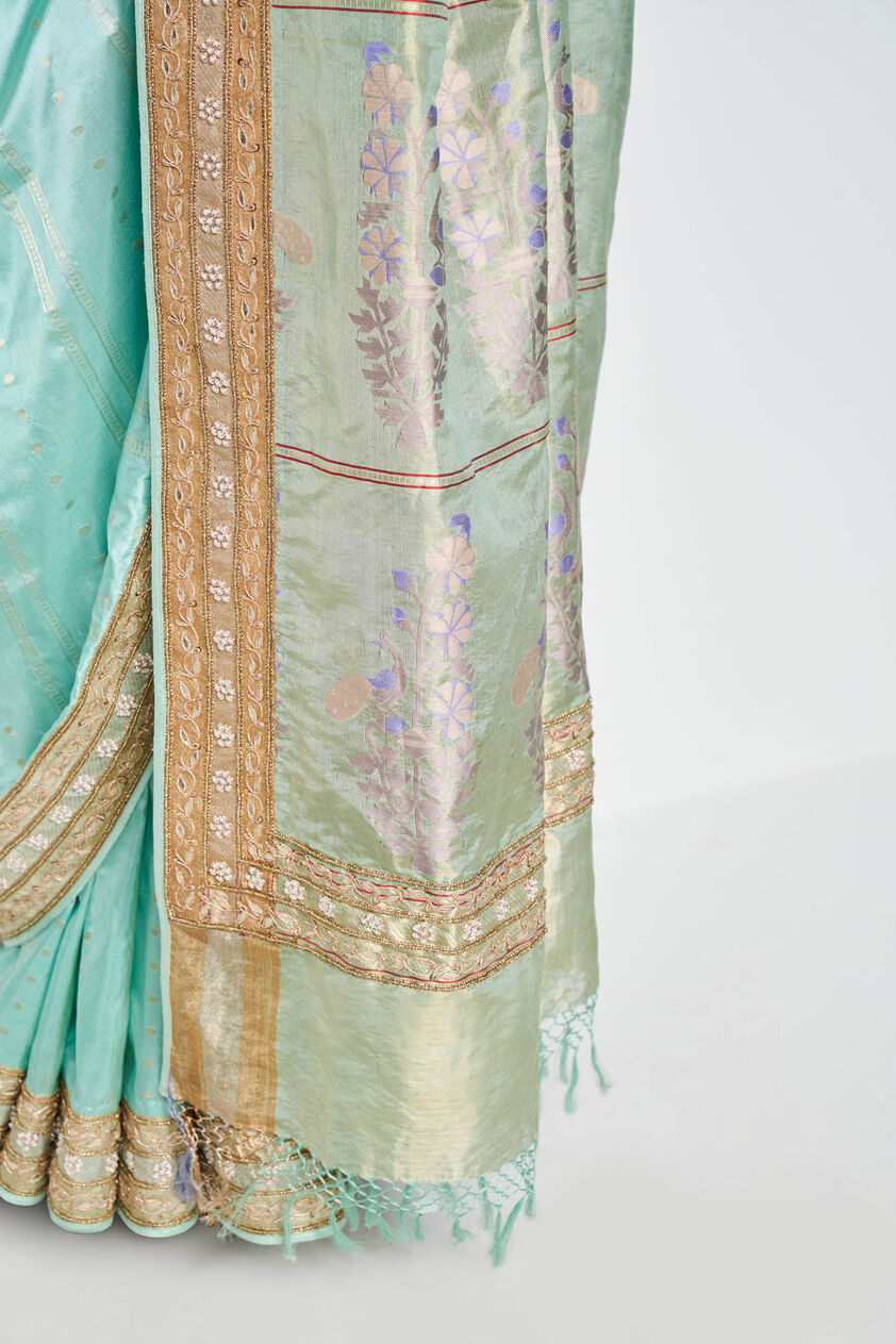 Mithila Benarasi Silk Embroidered Saree - Powder Blue, Powder Blue, image 5