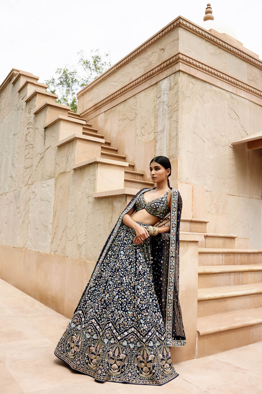 Qainaat Zardozi & Resham Silk Lehenga - Navy Blue, Navy Blue, image 1