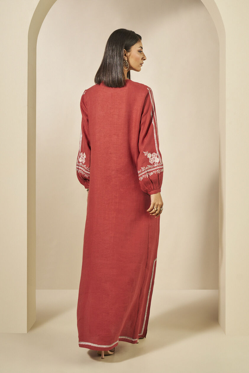 Timandra Embroidered Hemp Kaftan - Rust, Rust, image 5
