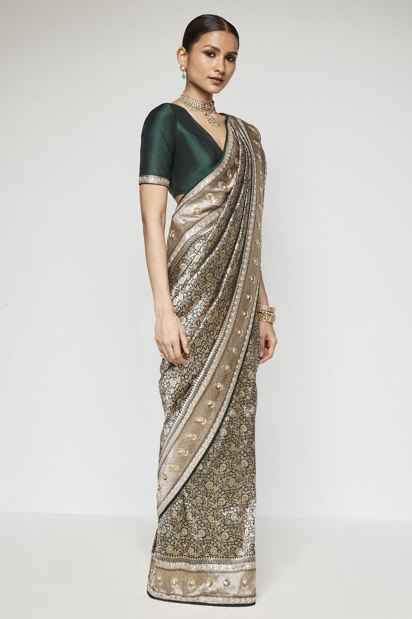 Mriganshi Benarasi Silk Embroidered Saree - Green, Green, image 2