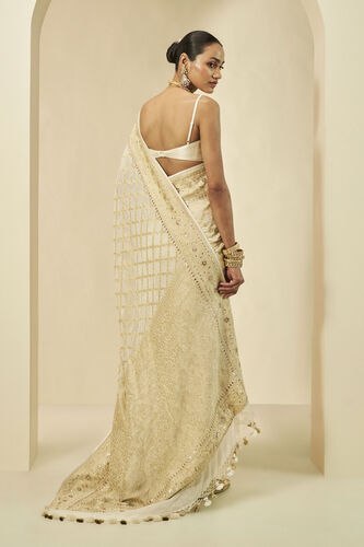 Manjari Benarasi Silk Gota Patti Saree - Cream, Cream, image 4