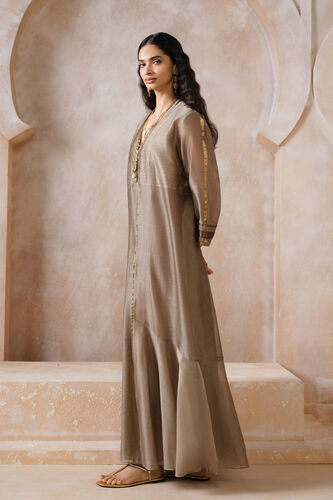 Glyn Handwoven Maheshwari Jacket Set - Khaki, Khaki, image 5