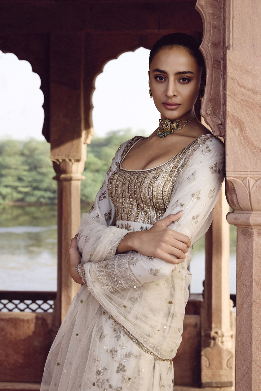 Danayita Gota Patti Silk Suit Set - Ivory, Ivory, image 6