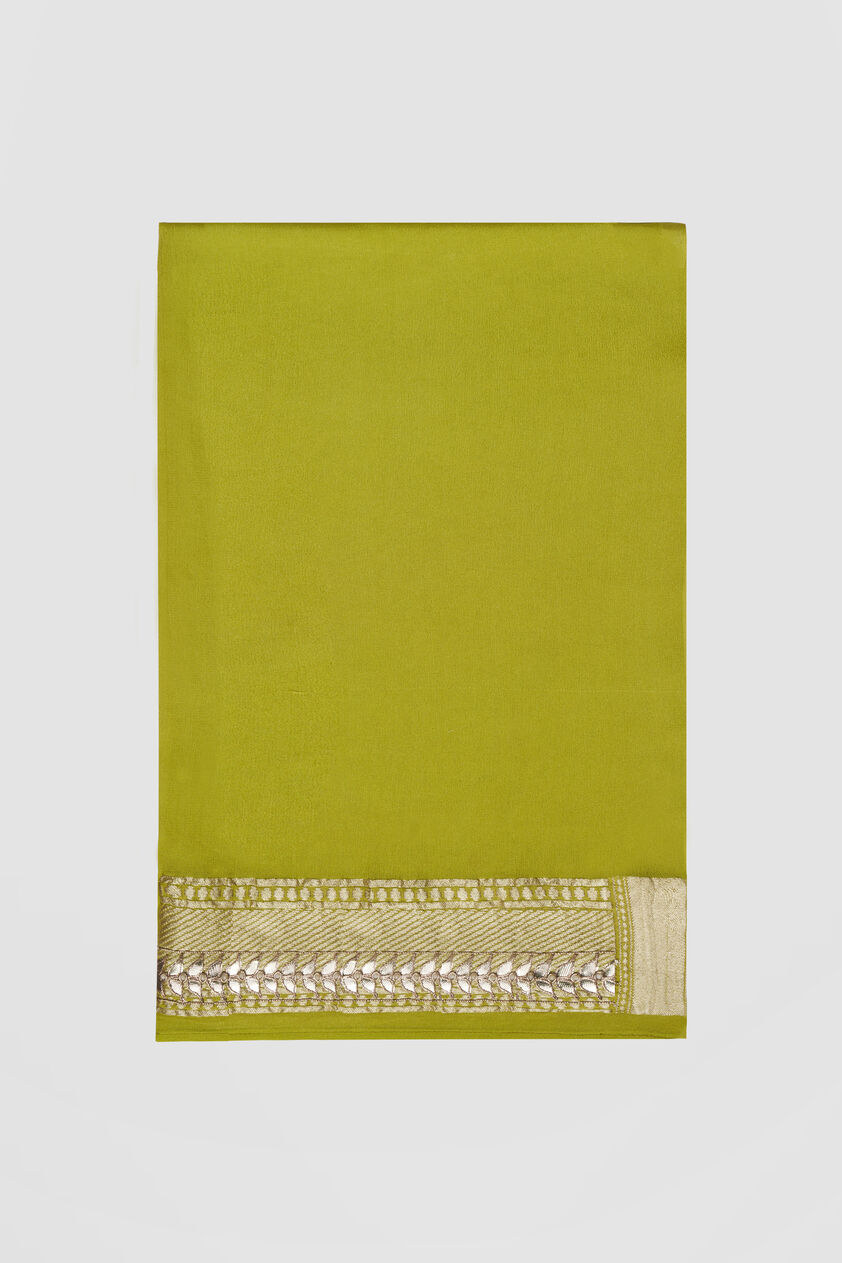 Abhinaya Benarasi Silk Embroidered Saree, Lime, image 7