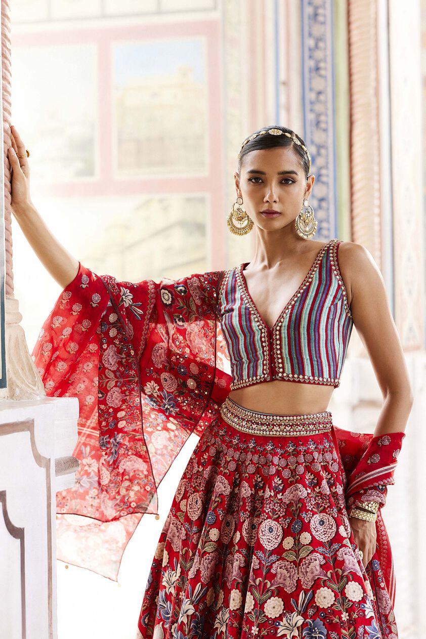 Ghazal Lehenga - Red, Red, image 8