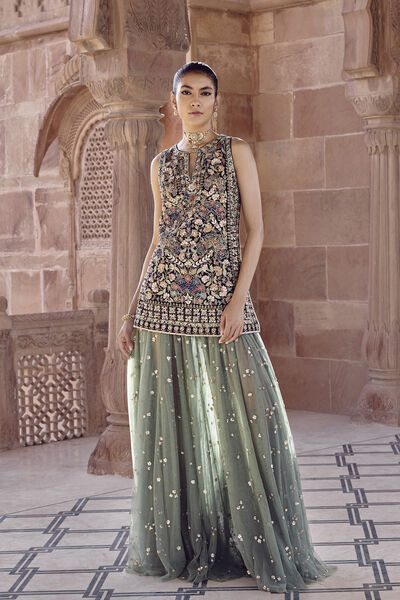 Floresta Embroidered Skirt Set - Sage