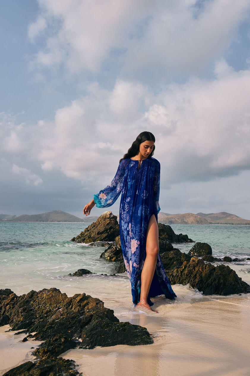 Out Of The Blue Chiffon Kaftan - Indigo, Indigo, image 3