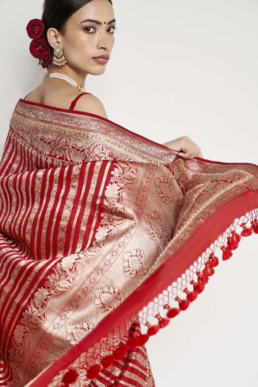Hargun Benarasi Saree - Red, , image 7
