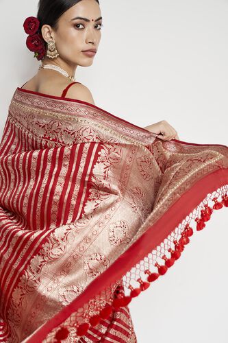 Hargun Benarasi Saree - Red, , image 7