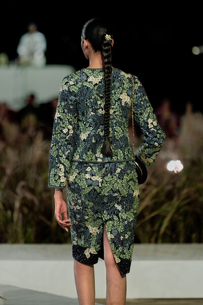 Auralis Embroidered Silk Skirt Set - Blue