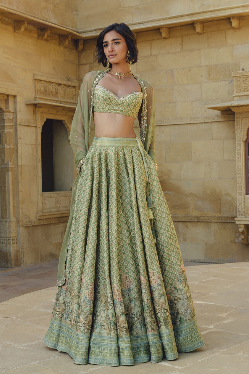 Fareeha Lehenga Set - Sage, Sage, image 1