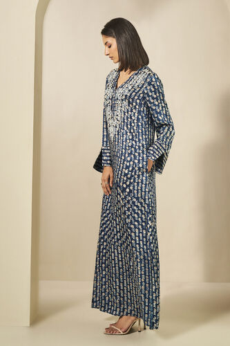 Taara Embroidered Hand-block Printed Kaftan - Blue, Blue, image 2