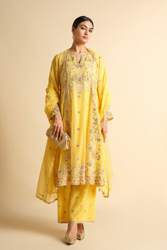 Zareen Embroidered Mul Suit Set - Yellow, Yellow, image 1