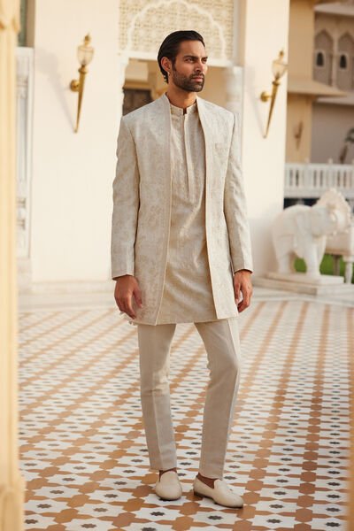 Areez Embroidered Silk Sherwani - Off White