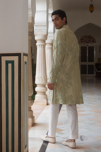 Dharv Embroidered Silk Kurta - Sage, Sage, image 2