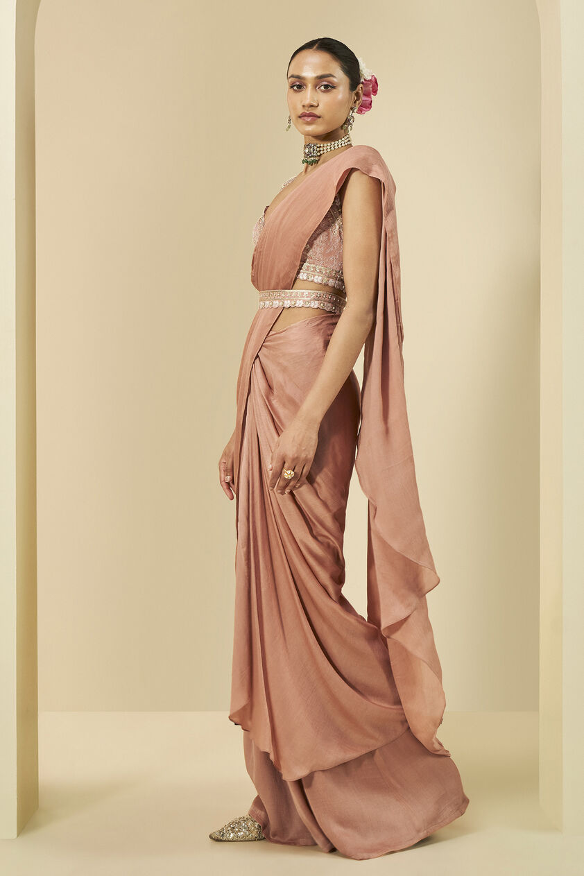 Lesedei Pre-draped Saree - Old Rose, Old Rose, image 2