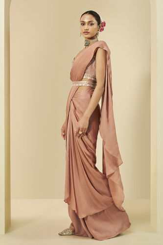 Lesedei Pre-draped Saree - Old Rose, Old Rose, image 2