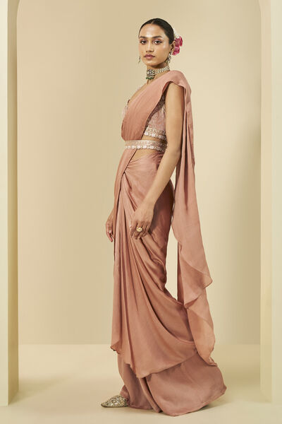 Lesedei Pre-draped Saree - Old Rose