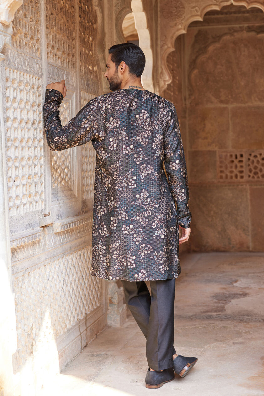 Rukham Printed Silk Kurta - Black, Black, image 2
