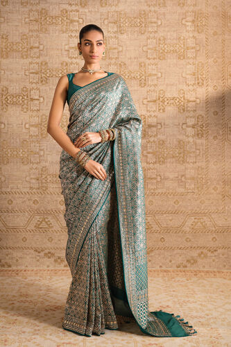 Anedya Handwoven Benarasi Silk Saree, Green, image 1