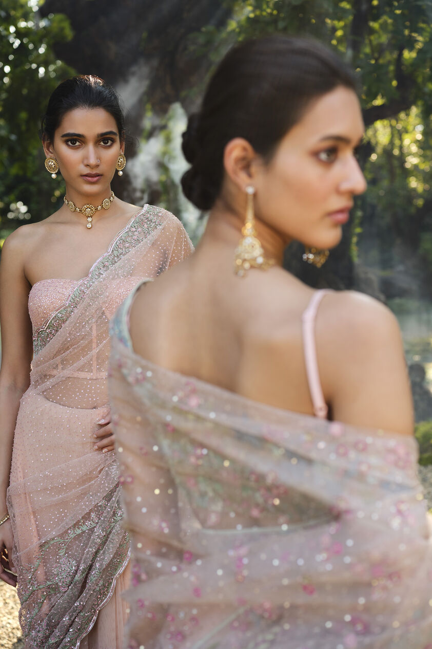 Bluma Embroidered Silk Saree - Blush, Blush, image 6