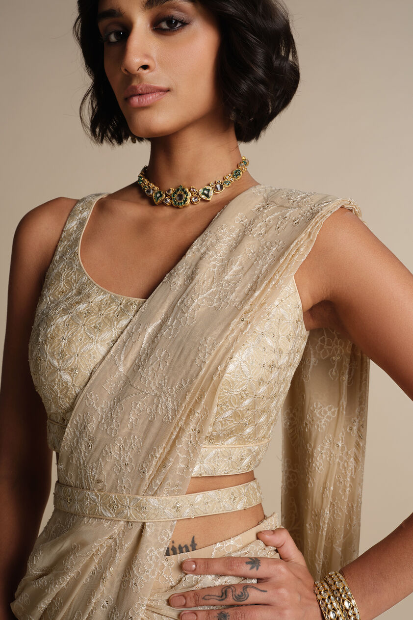 Larimar Sequin Pre-draped Saree - Flesh, Flesh, image 5