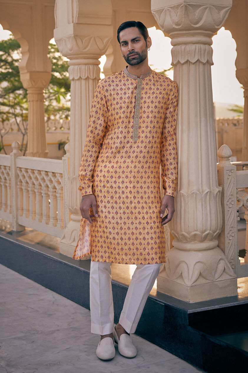 Ashmayu Silk Kurta - Mustard, Mustard, image 1