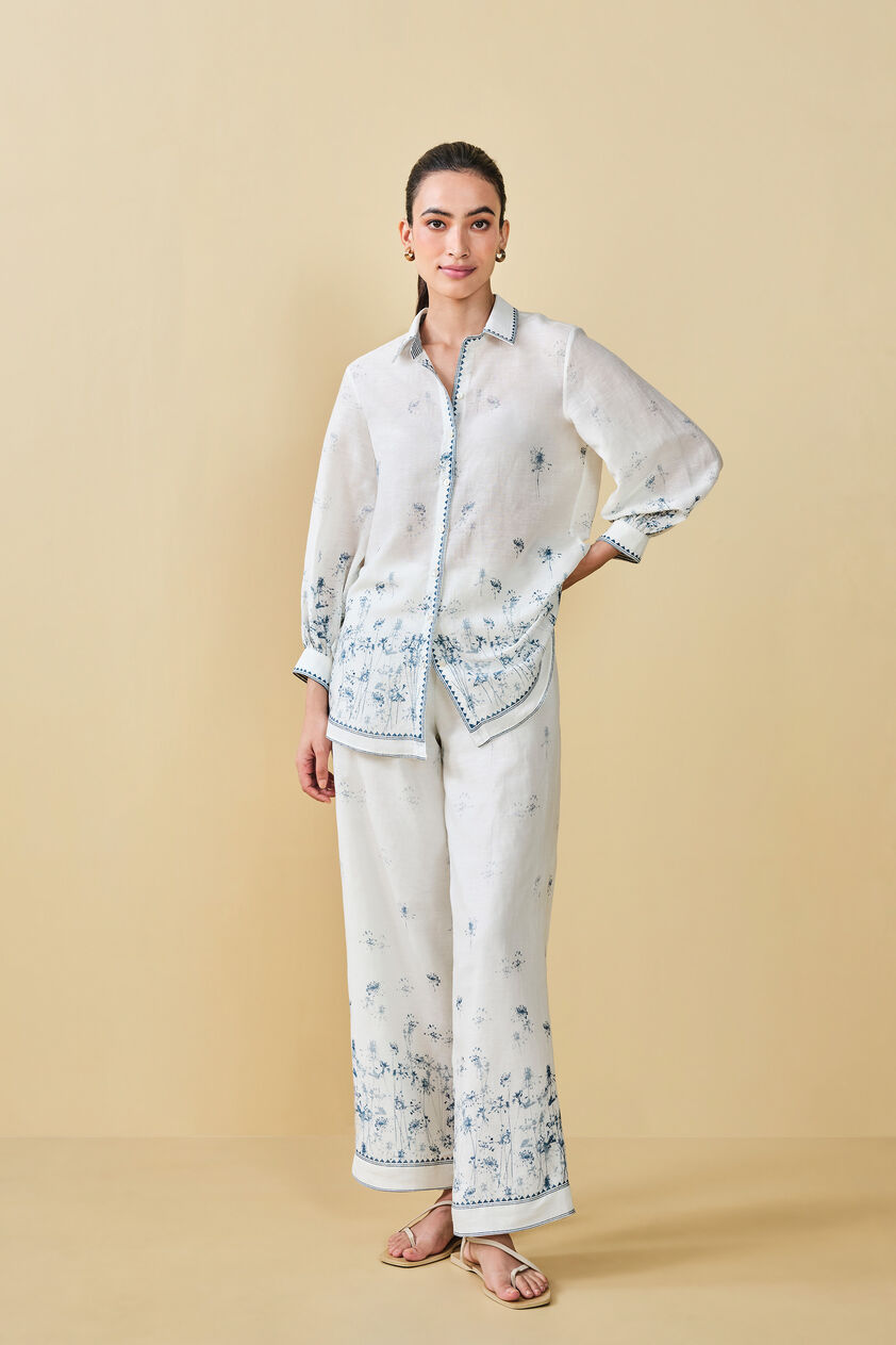 Dandelion Dream Printed Linen Shirt Co-ord - White, White, image 1