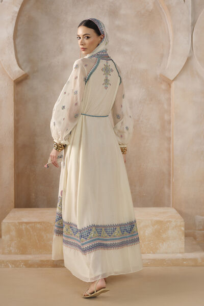 Stellara A-line Embroidered Mul Kaftan - Ivory
