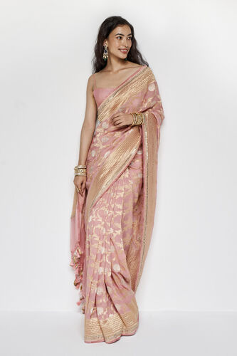 Aaradhana Benarasi Silk Embroidered Saree - Blush, Blush, image 5