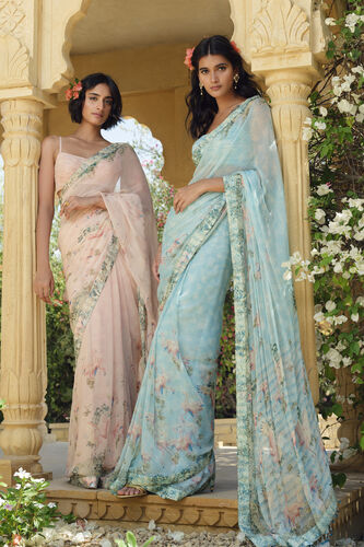 Sagara Printed Chiffon Saree, Pink, image 4