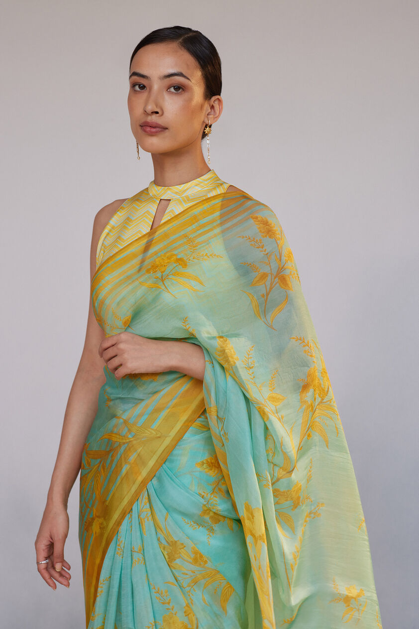Sama Saree - Aqua, Aqua, image 4