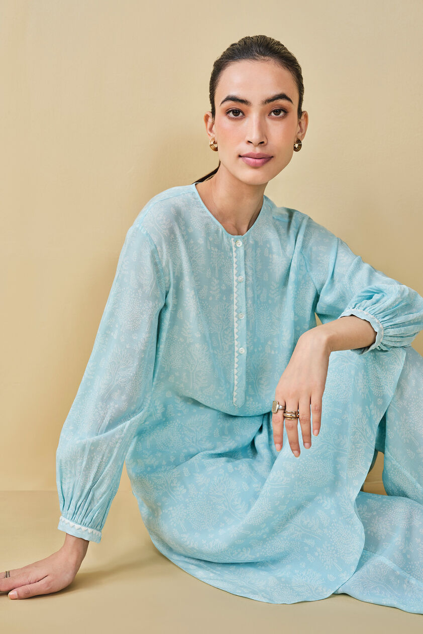 Tree Breeze Hand-block Printed Coord - Blue, Blue, image 9