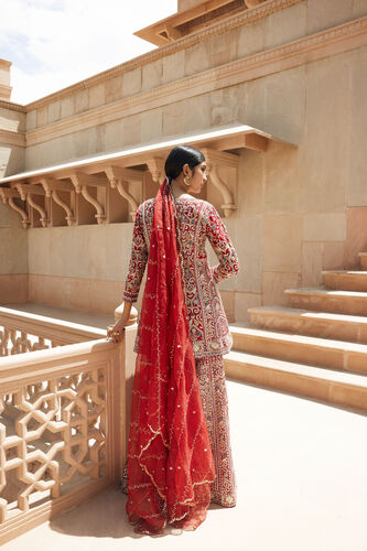 Chand Gota Patti & Resham Silk Gharara Set - Red, Red, image 5