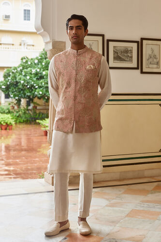 Kirav Embroidered Silk Nehru Jacket - Blush, Blush, image 1