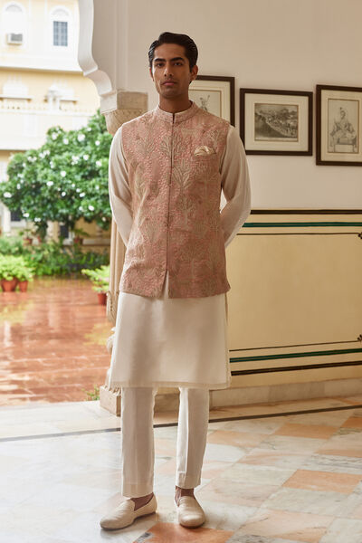 Kirav Embroidered Silk Nehru Jacket - Blush