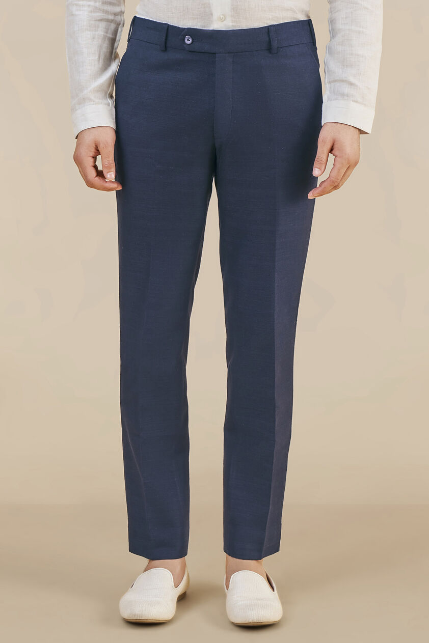 Navy Linen Trousers, Navy, image 1