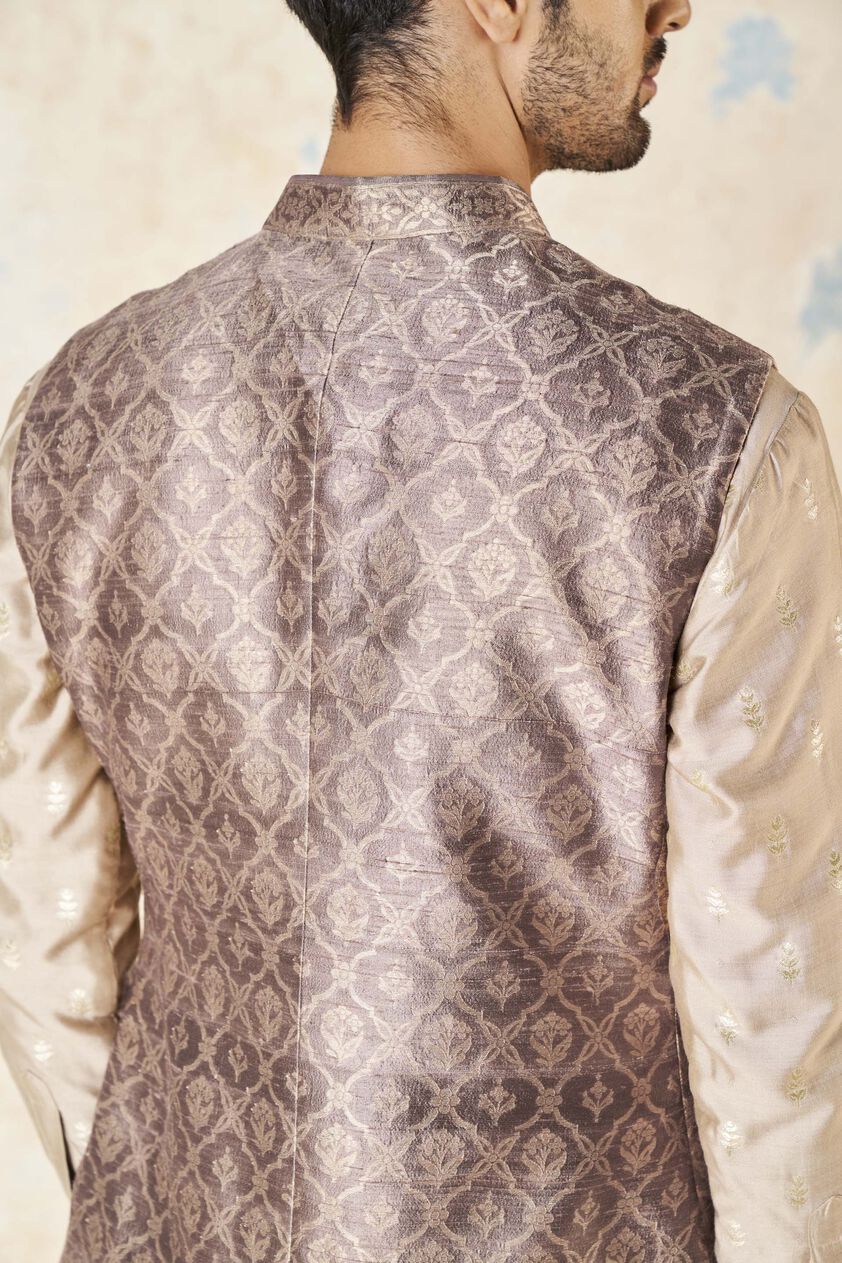 Unman Benarasi Silk Nehru Jacket - Gold, Gold, image 7