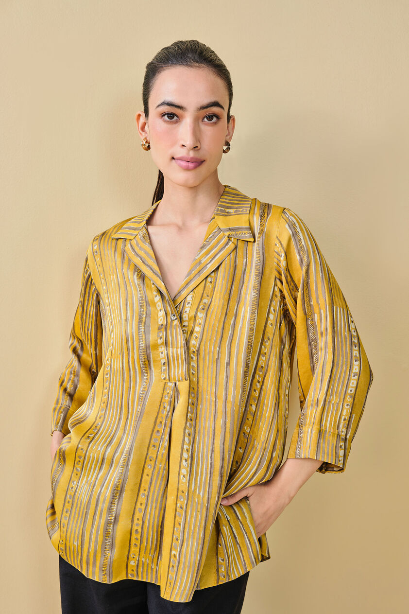 Hillside Hand-block Printed Top - Yellow, Yellow, image 6