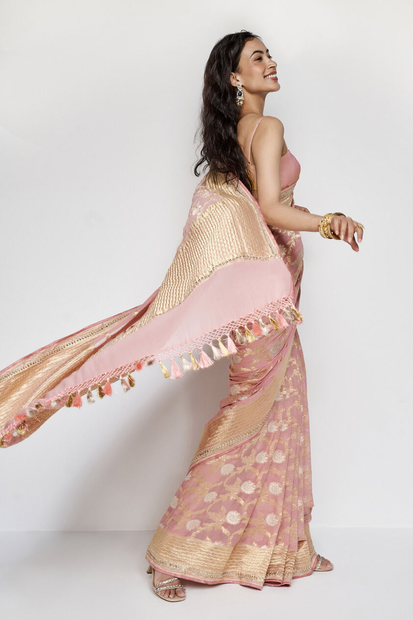 Aaradhana Benarasi Silk Embroidered Saree - Blush, Blush, image 4
