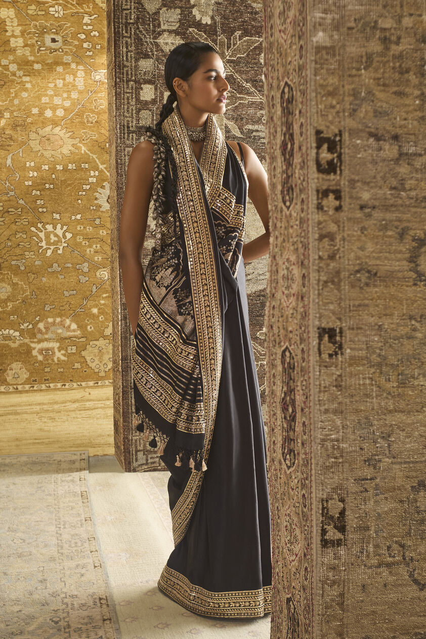 Samihana Handwoven Benarasi Silk Saree - Black, Black, image 1