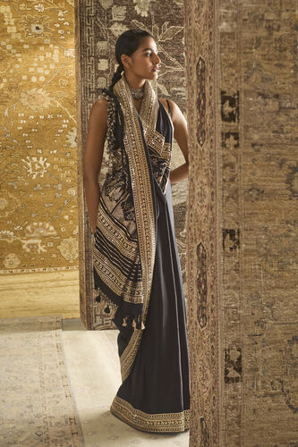 Samihana Handwoven Benarasi Silk Saree - Black, Black, image 1