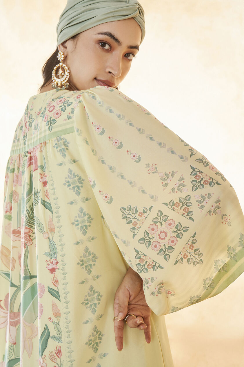 Summer Bloom Silk Kaftan - Yellow, Yellow, image 5