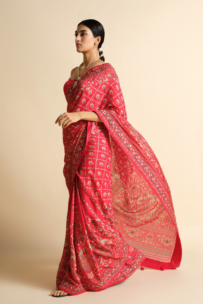 Nooraya Sequin Saree, Red, image 3