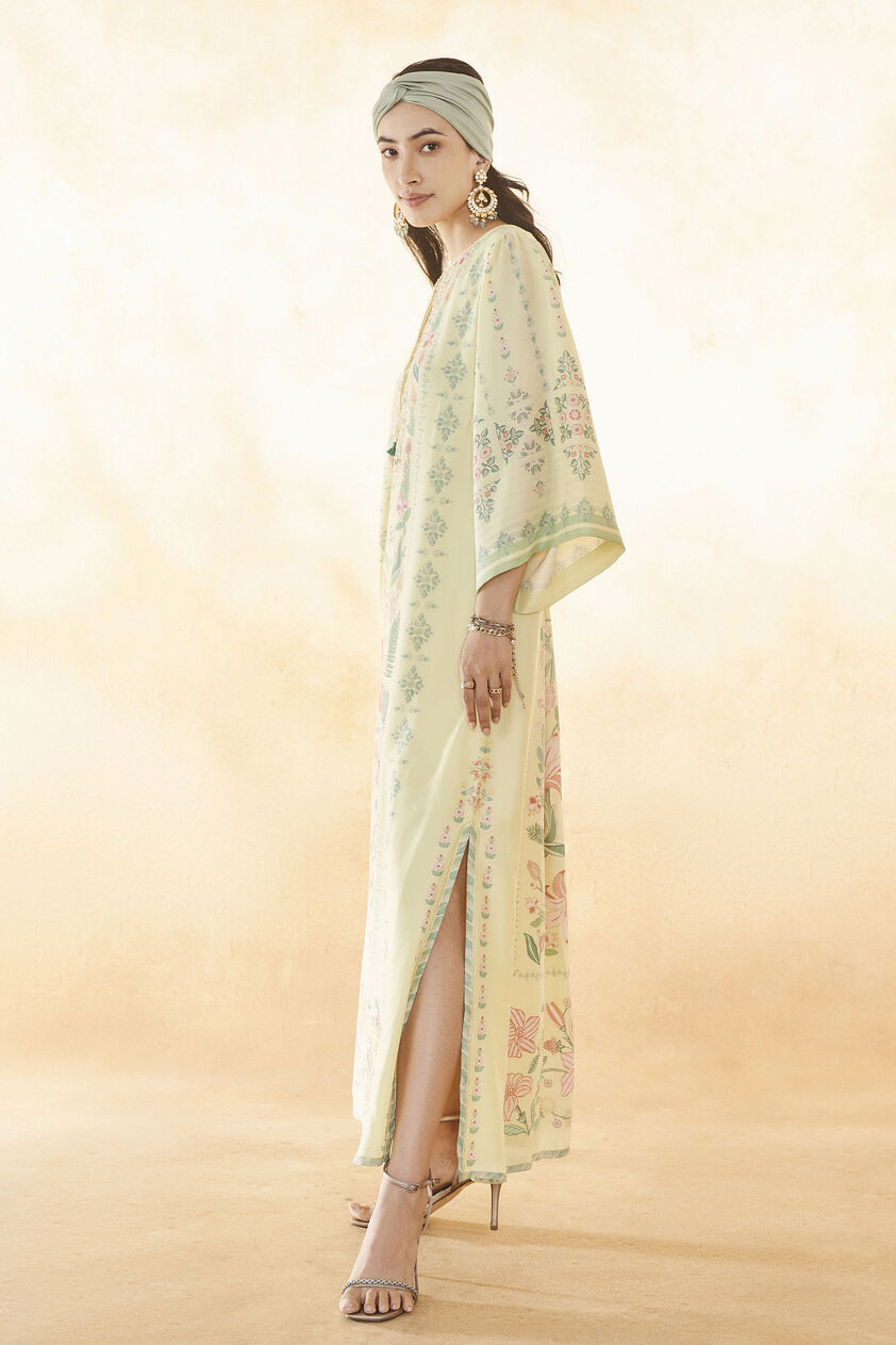 Summer Bloom Silk Kaftan - Yellow, Yellow, image 2