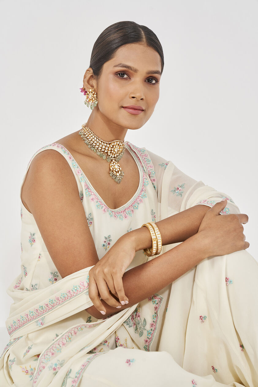 Elakshi Embroidered Sharara Set - Ivory, Ivory, image 6