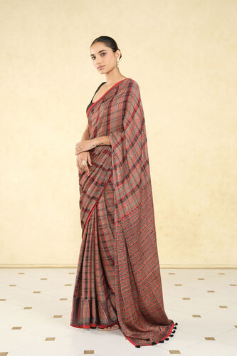 Baadiyah Ajrakh Hand-block Printed Saree - Brown, Brown, image 3