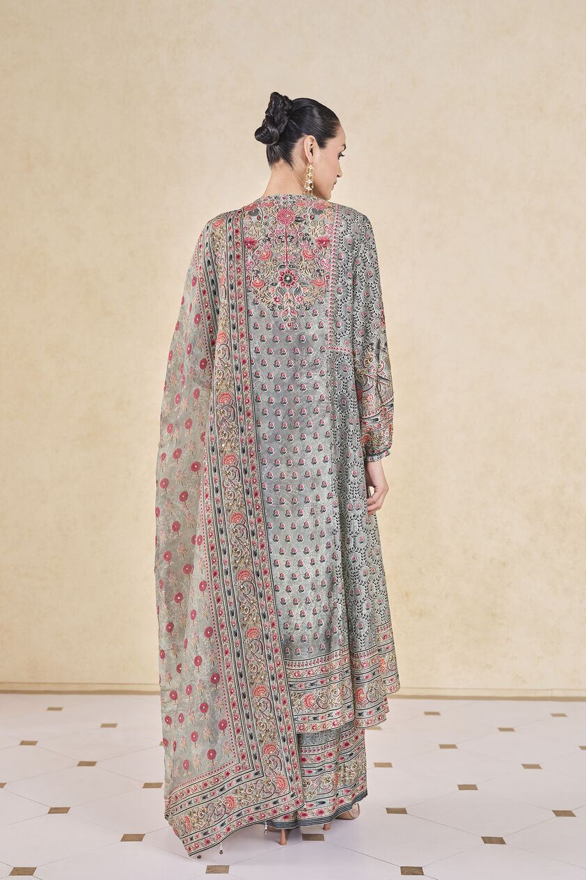 Demoiselle Printed Sequin Silk Suit Set - Sage, Sage, image 2