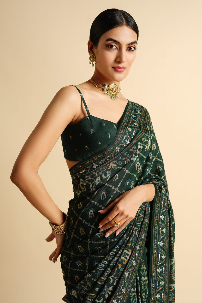 Nooraya Sequin Saree - Green, Green, image 3