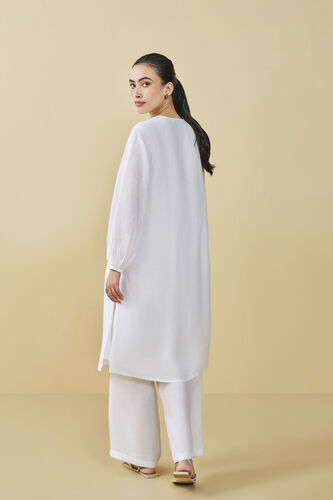 Cloud Sky Hand-embroidered Chikankari Linen Co-ord - White, White, image 2